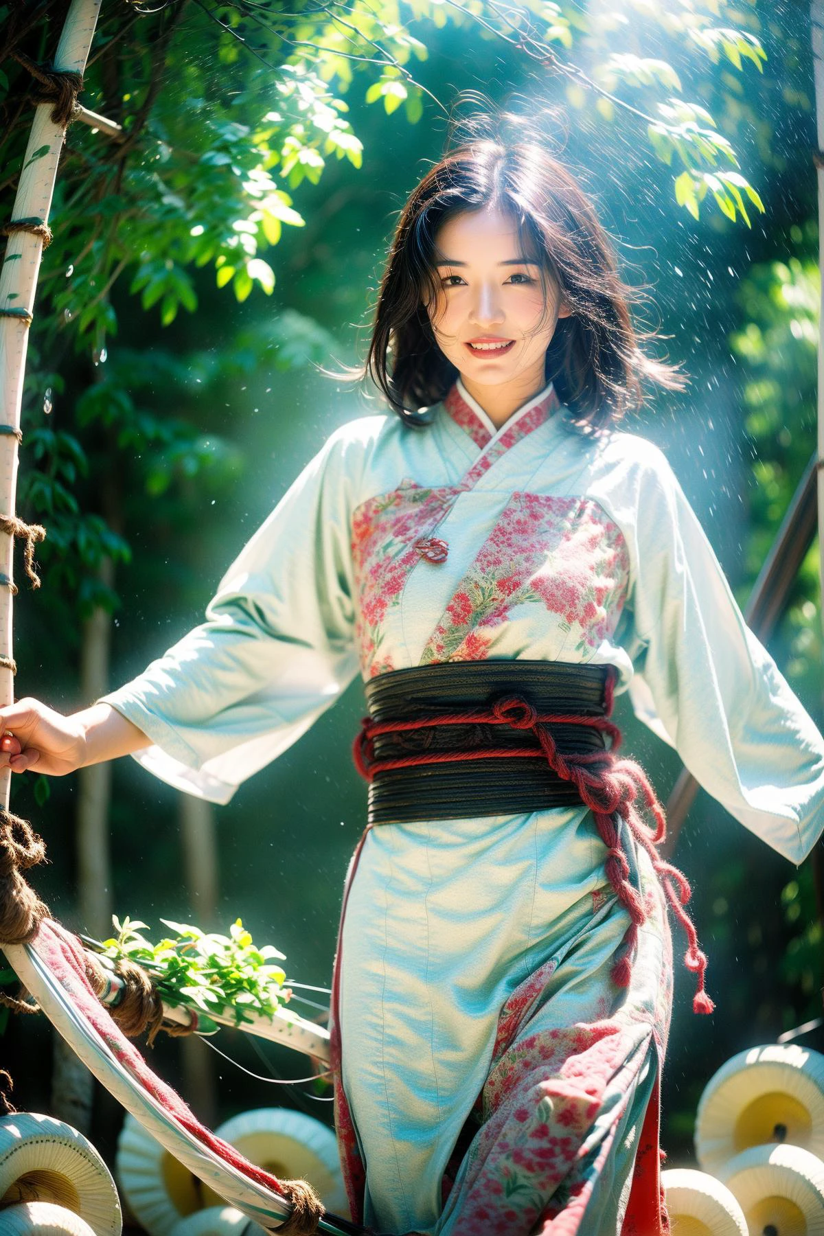 (8k), (best quality), (masterpiece:1.2), (realistic), (photorealistic:1.37), (intricate details), (HDR), (intricate details), (hyper detailed), (natural skin texture), (hyperrealism), (soft light), (sharp), (octane render), (detailed background), (35mm photography),crepuscular rays,front soft spot light,((Hasselblad photography)),
1girl, solo, meccog, full view shot, (full body:1.1),((medium hair floating:1.8)), brown hair, beautiful face, beautiful eyes, depth of field, motion lines, (medium breasts:1.5), (nose blush),(smile:0.5),white teeth, ((perfect female body, narrow waist)),
Beautiful 18 yo girl, (perfect body:1.2), slim long leg, sex, nsfw,
blushed face, ((detailed outfit)), outdoors, naughty face, (realistic:1.0), detailed skin texture, detailed cloth texture, intricate details,
<lora:more_details:1> <lora:Samurai_20240302035502:1>