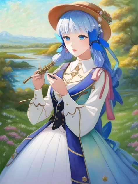 <lora:AyakaSkin_1:1>, (1girl:1.1), solo, digital painting, masterpiece, best quality,1girl, full body, hat, stunningly attractive, light blue hair, kamisato ayaka, genshin impact, perfect feminine face
(Sophie Anderson:1.2), llya Kuvshinov, JB monge, livia prima, rossdraws, Mark Arian
impressionism, water colors, pastels
high res, 8k, octane, vibrant, multiple colors