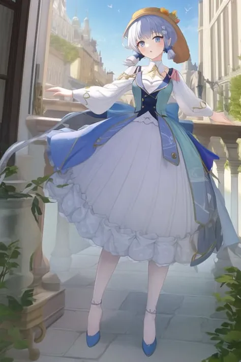 masterpiece, best quality,1girl, full body ,hat, balcony,