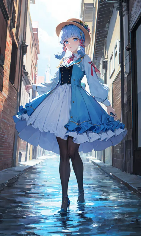 (masterpiece, best quality, ultra-detailed, highres), perfect face, sidelighting, lustrous skin, standing,
(bloom), (shine), lighting, ray tracing, sci-fi, city, street, outdoor, depth_of_field,
blue eyes , high heels, <lora:waterVFX:0.6>, whirlwind of water, hair ornament, bangs, light blue hair, <lora:AyakaSkin_1:0.6>, butterfly hair ornament, kamisato, kamisato ayaka \(heytea\), hat, single hair ring,