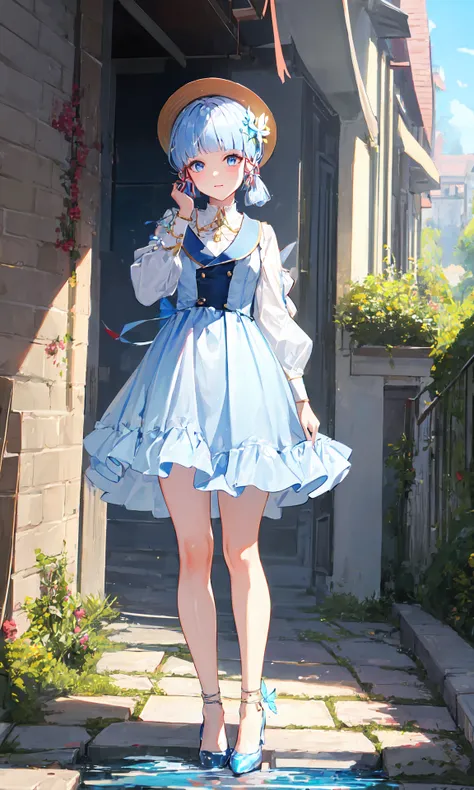 (masterpiece, best quality, ultra-detailed, highres), perfect face, sidelighting, lustrous skin, standing,
(bloom), (shine), lighting, ray tracing, sci-fi, street, outdoor, depth_of_field, cross,
blue eyes , high heels, <lora:waterVFX:0.6>, whirlwind of water, hair ornament, bangs, light blue hair, <lora:AyakaSkin_1:0.6>, butterfly hair ornament, kamisato, kamisato ayaka \(heytea\), small hat, single hair ring,