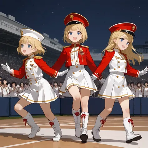 score_9, score_8_up, score_7_up, score_6_up, pose,
3girls, jyojifuku, marching, hat, boots, uniform, gloves, epaulettes, night, jumping, upper body,
<lora:marching uniform_Pony_V1.0:0.85> <lora:StS_detail_slider_v1:2>