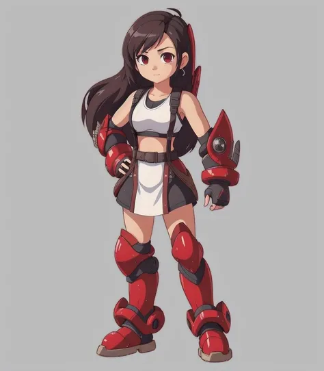 <lora:MMMM_Style:0.7>, standing, 1girl, robot, armor, helmet, looking at the viewer, intense,
mmmm style, solo, simple background, masterpiece
 <lora:tifa:0.4>, tifa_lockhart,