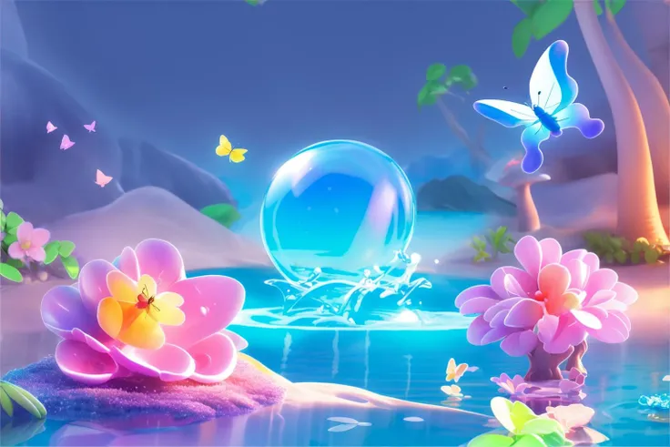 changjing_3d, ((best quality)), ((masterpiece))changjing_3d, no_humans, bug, butterfly, water, blue_butterfly, bubble <lora:changjing_v1:1>