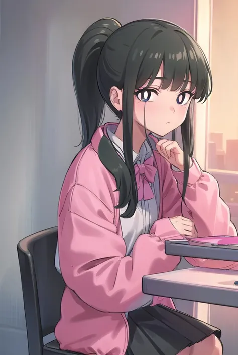 yorumacgirlfriend, <lyco:yoru mac girlfriend-lyco-nochekaiser:0.8>,
yoru mac girlfriend, bangs, black hair, ponytail, sidelocks, (black eyes:1.2), (bright pupils:1.5),
jacket, (pink jacket:1.5), skirt, shirt, bow, school uniform, white shirt, pleated skirt, bowtie, black skirt, black footwear, kneehighs,
BREAK indoors, restaurant,
BREAK looking at viewer,
BREAK <lyco:GoodHands-beta2:1>, (masterpiece:1.2), best quality, high resolution, unity 8k wallpaper, (illustration:0.8), (beautiful detailed eyes:1.6), extremely detailed face, perfect lighting, extremely detailed CG, (perfect hands, perfect anatomy),