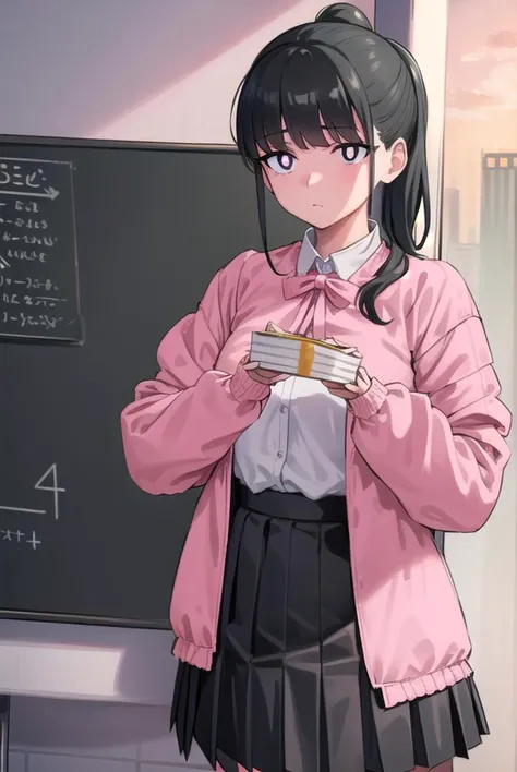 yorumacgirlfriend, <lyco:yoru mac girlfriend-lyco-nochekaiser:0.8>,
yoru mac girlfriend, bangs, black hair, ponytail, sidelocks, (black eyes:1.2), (bright pupils:1.5),
jacket, (pink jacket:1.5), skirt, shirt, bow, school uniform, white shirt, pleated skirt, bowtie, black skirt, black footwear, kneehighs,
BREAK indoors, restaurant,
BREAK looking at viewer,
BREAK <lyco:GoodHands-beta2:1>, (masterpiece:1.2), best quality, high resolution, unity 8k wallpaper, (illustration:0.8), (beautiful detailed eyes:1.6), extremely detailed face, perfect lighting, extremely detailed CG, (perfect hands, perfect anatomy),