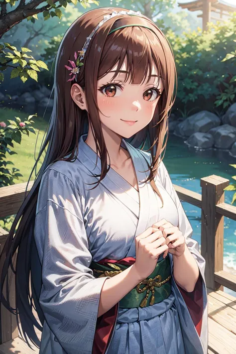 masterpiece, best quality, ultra-detailed,
kotoha tanaka, long hair, hairband, yukata, mint yukata, smile,
<lora:kotoha_tanaka_v1:0.7>
