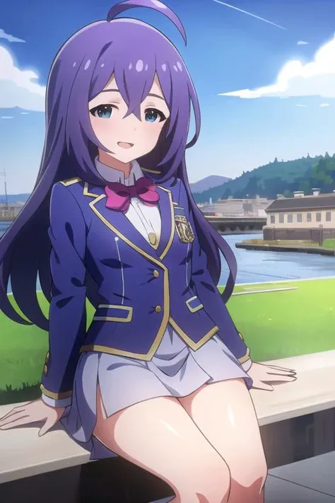masterpiece, high quality, 1 girl, Mochizuki Anna, small breasts, looking at viewers, smile, :D,
school uniform, blazer, short skirt,
beautiful background, beautiful landscape
<lora:MochizukiAnnaV2-09:1>
