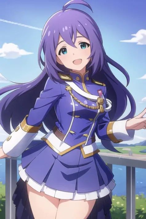 masterpiece, high quality, 1 girl, Mochizuki Anna, small breasts, looking at viewers, smile, :D, cheerful,
marching uniform, short skirt,
beautiful background, beautiful landscape
<lora:MochizukiAnnaV2-09:1>