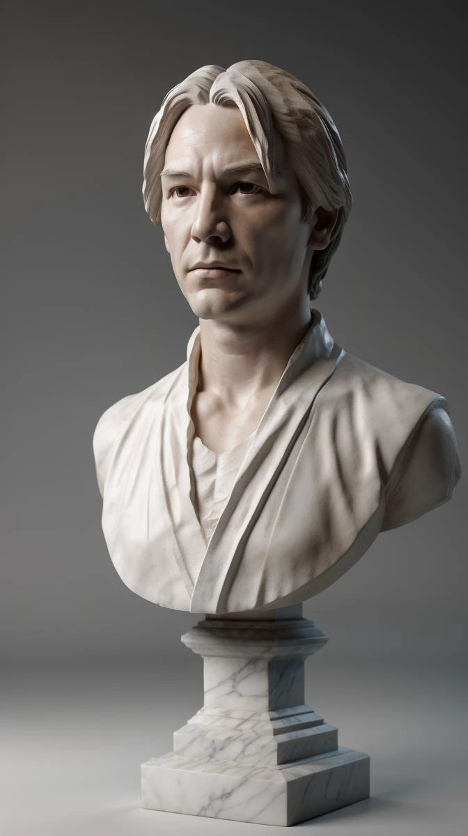 <lora:KeanuV5:0.7> kreeves as marble bust <lora:MarbleBust:0.7>, white marble texture skin, statue, sculpted white hair, white marble, carrara marble