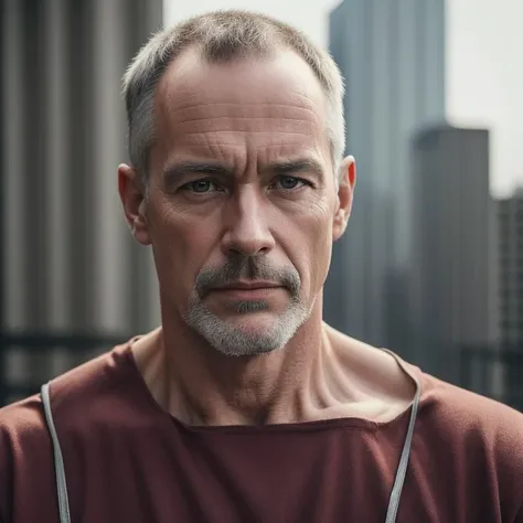 masterpiece portrait photo of a brutal 45 year old irish man, wastelander outfit, slim body, city ruins, (high detailed skin:1.2), 8k uhd, dslr, cinemac lighting, high quality, film grain, Fujifilm XT3 <lora:dollface:1>