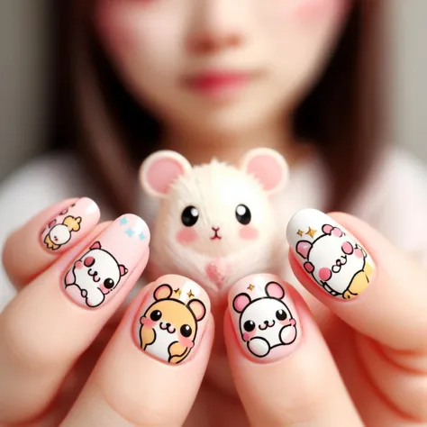 <lora:nail_v1:0.5>, sparkle, :3, depth of field, blurry background, pov, animal, parody, blush stickers, pov hands, hamster, NLAT