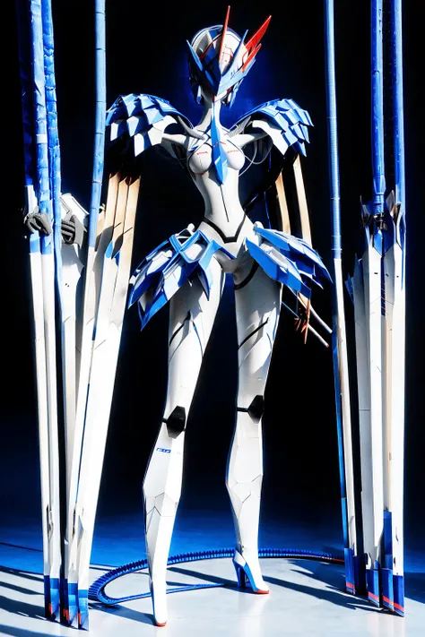 Masterpiece, best quality, <lora:last:1>, delphinium, 1girl, full body, standing, dual wielding, black background