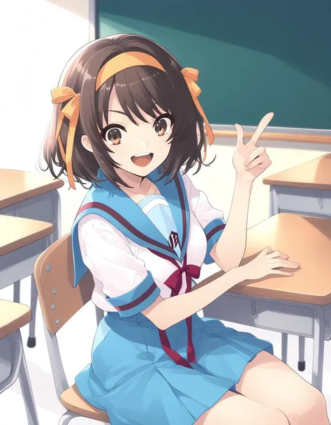 Adorable “imouto" girl in a school uniform