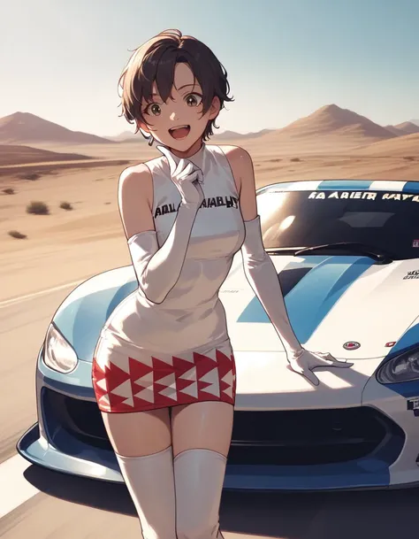 score_9, score_8_up, score_7_up, score_6_up, score_5_up, score_4_up
<lora:nagase-ponyxl-000045:1> reiko, dress, short dress, elbow gloves,
in the desert, a rally race car in the background, smiling, open mouth