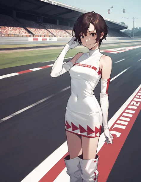 score_9, score_8_up, score_7_up, score_6_up, score_5_up, score_4_up
<lora:nagase-ponyxl-000045:1> reiko, dress, short dress, elbow gloves,
1girl, Race Track Pit Stop