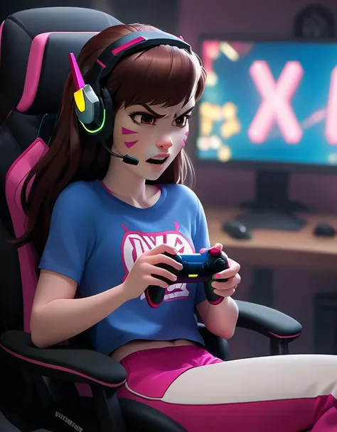 score_9, score_8_up, score_7_up, score_6_up, score_5_up, score_4_up
<lora:disney3d-ponyxl:0.9>
d.va, angry, headset,  gaming chair, holding game controller, computer, neon lights