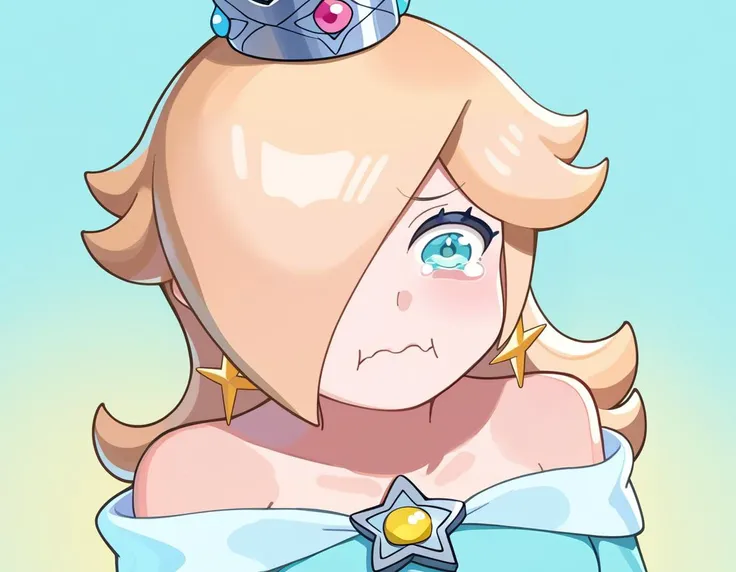 score_9, score_8_up, score_7_up, <lora:Rosalina_XLPD:.85> rosalina, crown, aquacrying, wavy mouth, closed mouth, tearing up, <lora:concept_aquacrying_ponyXL:1> bare shoulders,