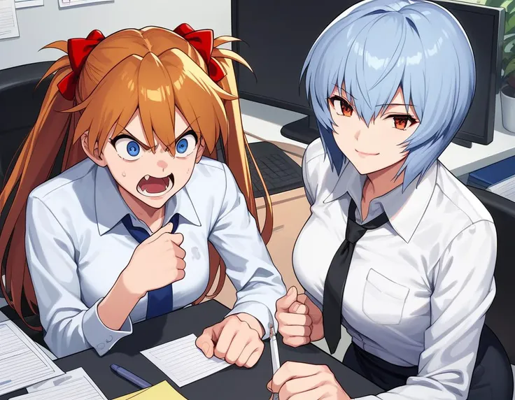 score_9, score_8, score_7, source_anime,
rating_safe,
2girls, arguing, office, office lady
BREAK
souryuu asuka langley, shouting, angry
BREAK
ayanami rei, smirk