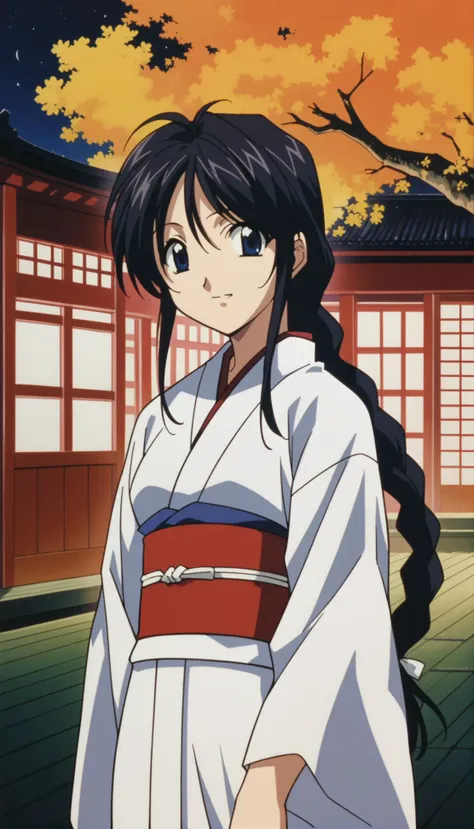 score_9,score_8_up,score_7_up,source_anime,1girl,solo,<lora:miyuki-natsumi--ponyxl:0.8>,kobayakawa miyuki,black hair,long hair,single braid,blue eyes,kimono,firework background,shrine,happy,night,cowboy shot,looking_at_another,