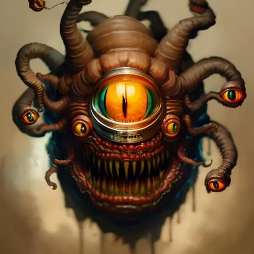 Close-up Portrait of a southern gothic Beholder_Monster, Volumetric lighting, concept art, brush stroke style, artstation, trending, highly detailed, art by greg rutkowski.