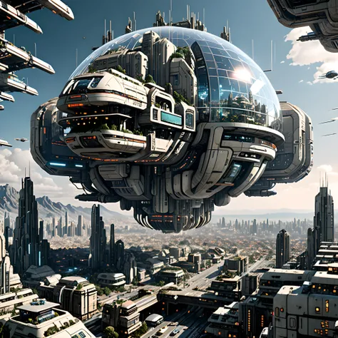 8k,hdr,ray tracing futuristic space city under a transparent dome, flying cars, dystopian city,cyberpunk, 1980s design, anamorphic, treasure island, horizontal view, inspired by Walter Beach Humphrey, optimistic future, museum exposition, video animation, mix with rivendell architecture,se space and sun outside the dome,huge citynostromostyleai, <lora:NostromoStyleAIv2:1> <lora:add-detail-xl:0.2> <lora:xl_more_art-full_v1:0.2>