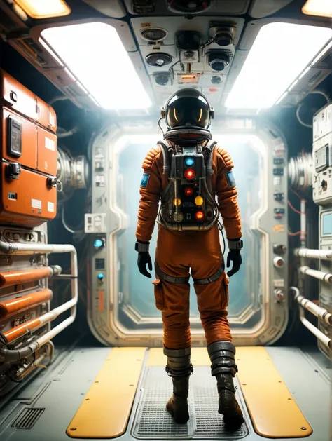 kylie, Horror-themed, nostromostyleai, wearing retro-futuristic space suit,
in space station tight duct - hatch, ladder with handrails, dimly lit, metal grate panels, ribbed tubes, pipes, warning signs, control panels, vents, electrical sockets, electrical wiring, rust, dripping water.
(solo, full body:1.3), (looking away:1.2), (haze, fog, mist:1.2), chiaroscuro, AnalogRedmAF Colorful stunningly beautiful woman, stunningly rapturously gorgeous : Black ink flow: 8k resolution photorealistic masterpiece: by Aaron Horkey and Jeremy Mann: intricately detailed fluid gouache painting
BREAK
finely detailed skin, sharp focus, (cinematic lighting), collarbone, night, soft lighting, dynamic angle, (detailed face:1.2),
Eerie, unsettling, dark, spooky, suspenseful, grim, highly detailed, (skin details, skin texture, pores) 4k, uhd,
(film grain, bokeh, shallow depth of field, sharp focus, full sharp, vignette:1), rule of thirds, (hyper detailed, highly detailed, volumetrics)
BREAK
shot with arri alexa mini, (miniature effect, expired film, warm tones, analog, light leaks, vintage photography, selective focus, highly detailed, vibrant, perspective control, tilt shift), subsurface scattering, f2, 35mm, detailed eyes, perfect eyes, detailed lips, detailed nose, detailed face, detailed hands, detailed fingers, perfect fingers, detailed fingernails, detailed clothing and accessories
<lora:add-detail-xl:1>
<lora:xl_more_art-full_v1:0.5>
<lora:AnalogRedmondV2-Analog-AnalogRedmAF:0.1>
<lora:Kylie_SDXL_v1b_Platypus:1> <lora:NostromoStyleAIv2:0.8>