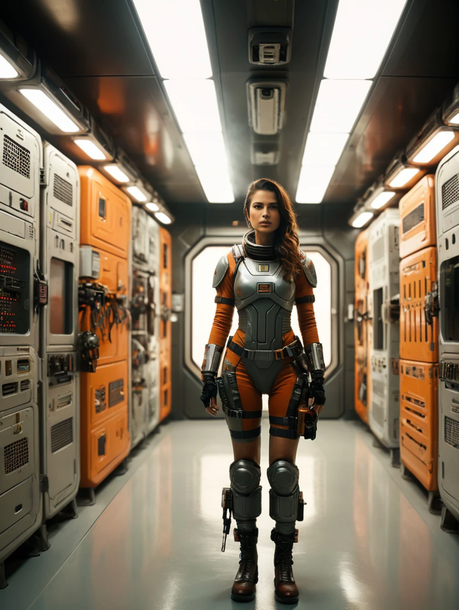 kylie, Horror-themed, nostromostyleai, wearing retro-futuristic space suit,
in space station armory - recessed lighting, metal grate flooring, rows of glass lockers, rifles displayed on walls, pistols, grenades, boxes of ammunition, tactical clothing on hangers, glass displays with armor and swords, helmets, black and chrome theme.
(solo, full body:1.3), (looking away:1.2), (haze, fog, mist:1.2), chiaroscuro, AnalogRedmAF Colorful stunningly beautiful woman, stunningly rapturously gorgeous : Black ink flow: 8k resolution photorealistic masterpiece: by Aaron Horkey and Jeremy Mann: intricately detailed fluid gouache painting
BREAK
finely detailed skin, sharp focus, (cinematic lighting), collarbone, night, soft lighting, dynamic angle, (detailed face:1.2),
Eerie, unsettling, dark, spooky, suspenseful, grim, highly detailed, (skin details, skin texture, pores) 4k, uhd,
(film grain, bokeh, shallow depth of field, sharp focus, full sharp, vignette:1), rule of thirds, (hyper detailed, highly detailed, volumetrics)
BREAK
shot with arri alexa mini, (miniature effect, expired film, warm tones, analog, light leaks, vintage photography, selective focus, highly detailed, vibrant, perspective control, tilt shift), subsurface scattering, f2, 35mm, detailed eyes, perfect eyes, detailed lips, detailed nose, detailed face, detailed hands, detailed fingers, perfect fingers, detailed fingernails, detailed clothing and accessories
<lora:add-detail-xl:1>
<lora:xl_more_art-full_v1:0.5>
<lora:AnalogRedmondV2-Analog-AnalogRedmAF:0.1>
<lora:Kylie_SDXL_v1b_Platypus:1> <lora:NostromoStyleAIv2:0.8>