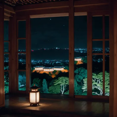 indoors, landscape of a (Tashkent:1.2) from inside of a Kiyomizu-dera Temple, it is Quaint and Organic, at Nighttime, Berlin Secession, Depth of field 100mm, nature