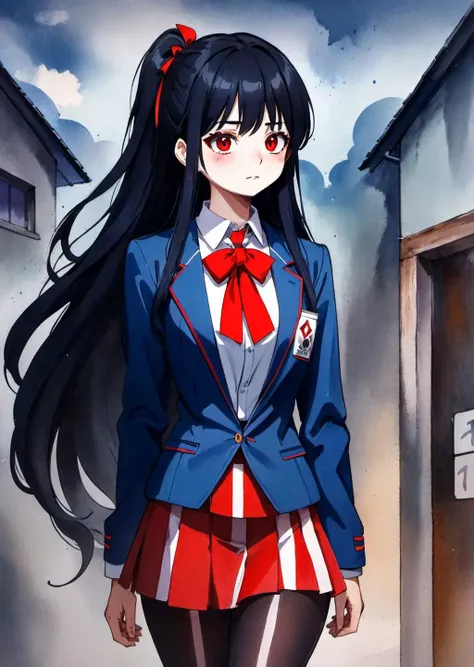 /ONE FOR ALL, imagine in anime style
black eyes, black hair, long hair, bangs, bowtie, school uniform, blue jacket, blazer, white shirt, striped, red skirt, black pantyhose,
\\ Made with ONE FOR ALL checkpoint by Chaos Experience @ https://civitai.com/user/ChaosExperience/ \\
