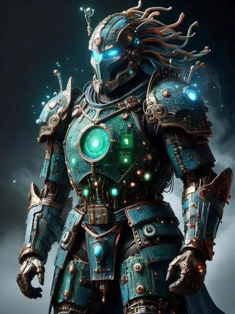 award winning photograph of a magical glowing knight with chivalrous honor made of circuitrytech in wonderland, whimsical, fantasy art concept, steampunk, intricate details, best quality, masterpiece, ultra sharp, hyper realistic, realism, <lora:CircuitryTechXL:1>