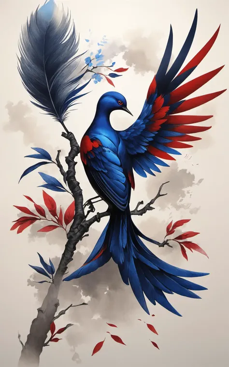 \\ Made with ONE FOR ALL model by Chaos Experience @ https://civitai.com/user/ChaosExperience/ \\
high quality, 8K Ultra HD, In this exquisite ink painting, the serene scene unfolds as a bird perches delicately on a branch, The dynamic essence of the yaebame arrow fletching transforms into a moment of natural beauty. Deep hues of blue, red, and black ink converge to form intricate patterns, capturing the elegance and strength inherent in the bird's feathers, Each stroke tells a story of precision and purpose, evoking the spirit of traditional Japanese artistry, The graceful dance of the bird's feathers on the canvas creates a visual symphony, celebrating the cultural significance of this iconic motif, The scene becomes a harmonious blend of nature and artistic expression, where the tranquility of the bird's presence adds a new layer of depth to the painting, by yukisakura, high detailed <lora:xl_more_art-full_v1:0.5>