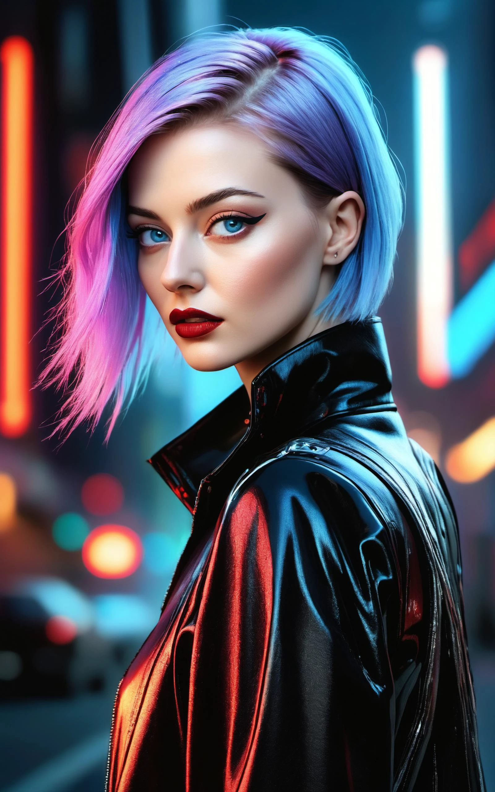\\ Made with ONE FOR ALL model by Chaos Experience @ https://civitai.com/user/ChaosExperience/ \\
beautiful pale cyberpunk female with heavy black eyeliner, blue eyes, shaved side haircut, hyper detail, cinematic lighting, magic neon, maximum details, dark red city, soft lighting, vibrant colors, elegant, sharp focus, photo by greg rutkovski, (((masterpiece))), ((best quality)), ((intricate detailed)), ((detailed face)), ((Hyperrealistic)), highly detailed, 8k, photorealistic, (realistic, photo-realistic:1.37)