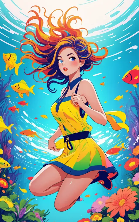 mika pikazo, (flat color:1.1),(colorful:1.3),(masterpiece:1.2), best quality, masterpiece, original, extremely detailed wallpaper, looking at viewer,1girl,solo,floating colorful water, illustrator