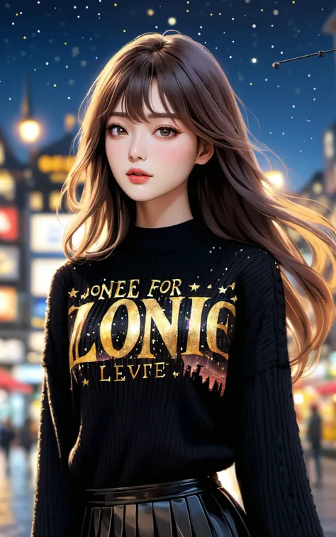 \\ Made with ONE FOR ALL model by Chaos Experience @ https://civitai.com/user/ChaosExperience/ \\
A beautiful European woman (26 yo) with a big long hair with Pink streaks in hair, she is standing in front of a city in a starry night, she is wearing a black Wool sweater (real life extremely detailed fabric, with the words: "ONE FOR ALL " in golden letters), she is also wearing a pleated black skirt.
It is a realistic art style with photoreal details in RAW HDR. Must be human detailed, hyper-detailed, very cute and jovial.
This "photo" is a masterpiece framed with a careful balance of zoom and depth of field, ensuring the girl's face is in sharp focus making her skin pores visible, while the background fades into a dreamy bokeh, emphasizing the cuteness and beauty figure of the girl against the vastness of the world, floating particles., ((Photorealistic:1.4)), 35mm, intricate details, hdr, intricate details, Detailed skin with visible pores, hyperdetailed, natural skin texture, hyperrealism, (sharp:1.05)
(hyperrealistic, cinematic light, depth of field)