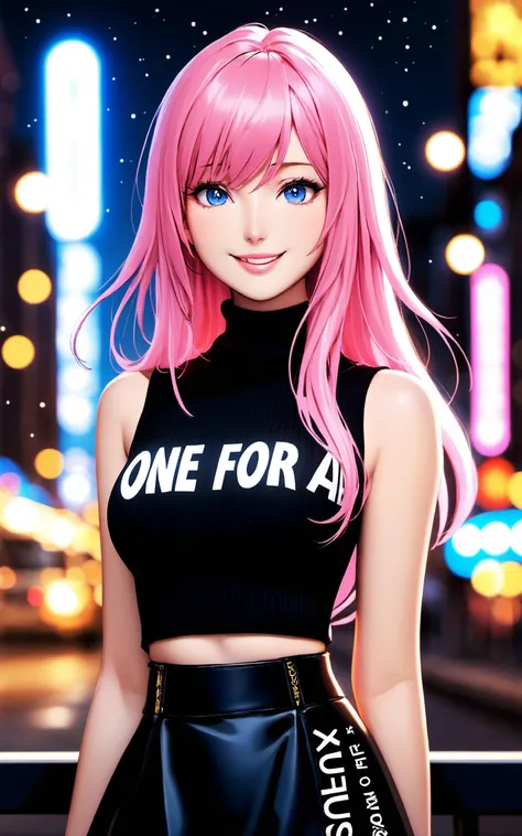 \\ Made with ONE FOR ALL model by Chaos Experience @ https://civitai.com/user/ChaosExperience/ \\
(anime)
(upper body, solo, night city background, starry night)
fantasy, glowing
(bunny), 1girl, pink hair, long hair, blue eyes, hair between eyes, blush, confident smile, perfect cuteness, bangs, medium breasts, smile, sweater (real life detailed fabric, with the inscription "ONE FOR ALL" in golden letters), turtleneck sweater, sleeveless, necklace, skirt, pleated skirt, black skirt, black belt
(cinematic light, depth of field), \\ Made with ONE FOR ALL model by Chaos Experience @ https:
(Ultra-HD-details, discreet, emphasized-details, life-size-body, cutesie)
(vivid colors, HDR, cinematic light, depth of field, real life, realistic image)