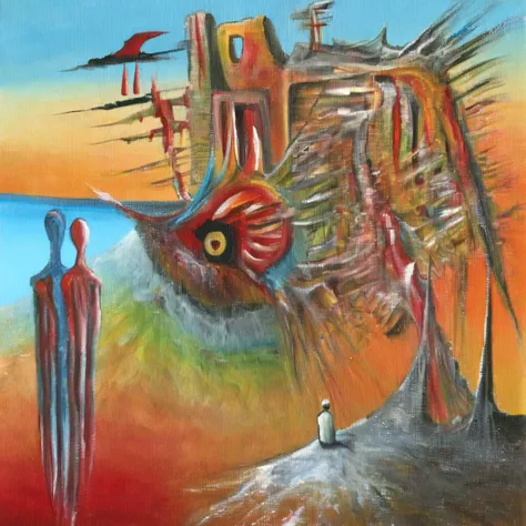 painting outdoors, sky, cloud, water, tree, blood, ocean, beach, scenery, tentacles, monster, horror (theme), 6+others, eldritch abomination forner <lora:last:1>