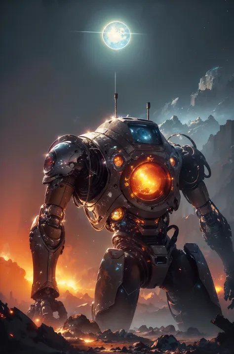 (masterpiece:1.2), (photo of a partially buried cyborg, sandblasted and rusted, their robotic arm reaching towards a flickering sun Emphasizing the harsh environment, with cracked lenses and fading paint details:1.1), (bathed in the cold light of a holographic moon:1.1), (art by Cyril Rolando:1.4), (close-up shot:1.0), (hyperdetailed:1.1), (intricate details:1.0), (Refined details:1.1), (best quality:1.1), (high resolution:1.2)