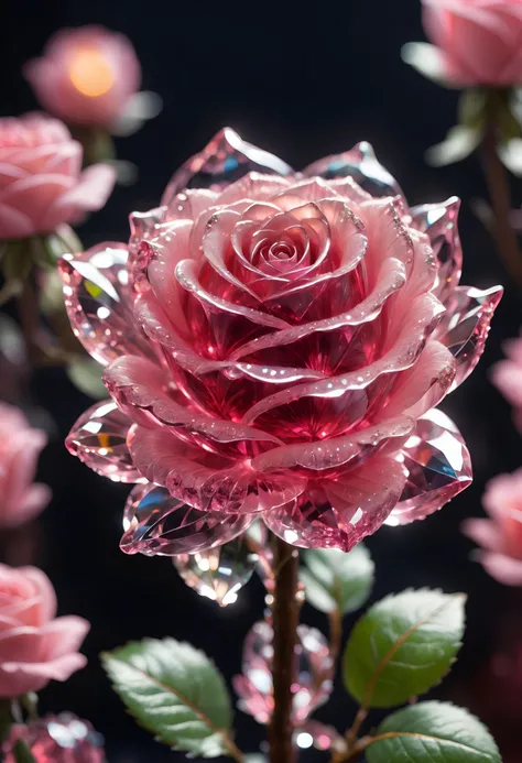 pink crystal rose flower, strong focus on subject, strong bokeh, empty background, <lora:SDXL\detailed_notrigger:0.5>, <lora:SDXL\add-detail-xl:0.5>, <lora:SDXL\SDXLFaeTastic2400:0.5>, <lora:SDXL\WowifierXL-V2:0.5>