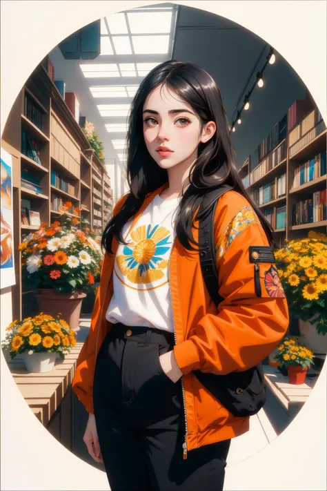 tv_Saorsie_O_Flanagan_MXAI, [ (art by Lisa Frank:0.7) and (George Catlin:1.2) :3], detailed Unreal Engine, tiger print flowers with Flower Bulb, concept art, landscape of a deep orange ([Palau:Kiev:2]:1.3) in the distance there is a Bookstore, it is very Collectable and Flowery, hyper detailed, Snowy, Screen print, Fantasy, Memecore Art, hair light, Fish-eye Lens, Fujifilm Superia, sloppy strokes, Pearlescent details, photolab, artstation