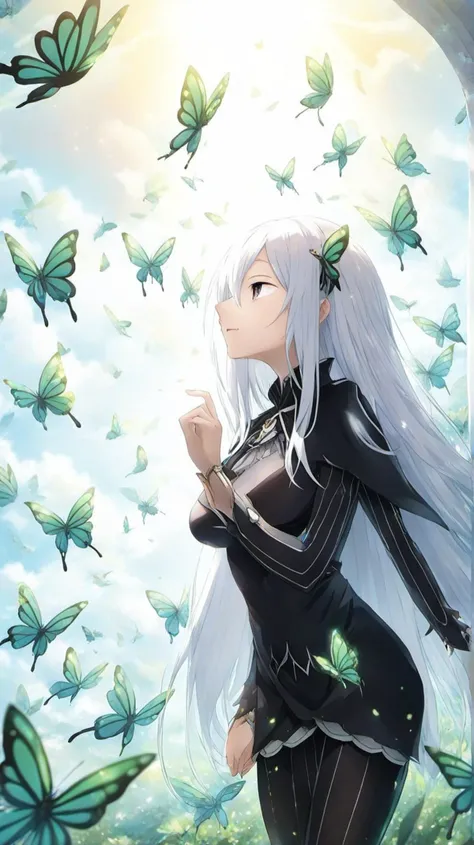 <lora:Anime Enhancer XL V2:.5> <lora:Echidna:1>1girl, echidna_rezero, , echidna_rezero returning to heaven, the green butterflies reappearing, enveloping her as she ascends peacefully