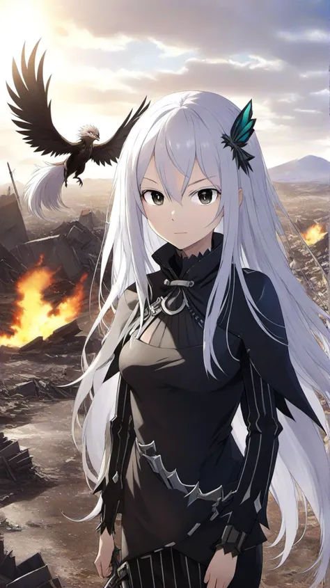 <lora:Anime Enhancer XL V2:.5> <lora:Echidna:1>1girl, echidna_rezero, , echidna_rezero in a post-apocalyptic wasteland, windswept, with a phoenix rising in the background