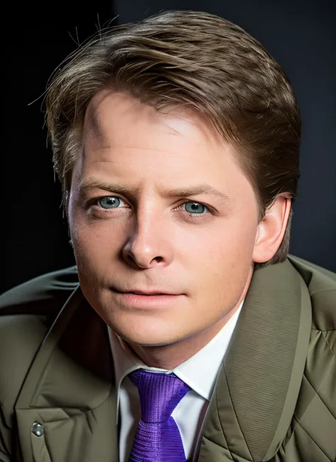 arafed man in a green jacket and purple tie posing for a picture