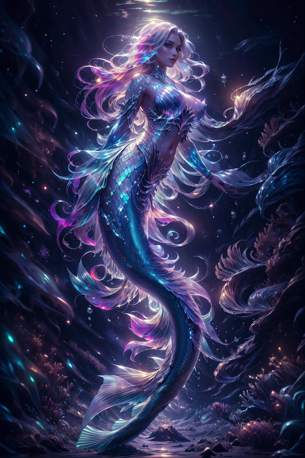 <lora:mermaid_20231203140950-000008:0.8>,scale,mermaid,kkw-el-water,(style-paintmagic:0.6),<lora:wrenchsfantasy-000016:0.5>,wrenchsfantasy,fantasy,glowing,glowing eyes,<lora:GlassTech-20:0.4>,glasstech,transparent,scifi,<lora:aurora-style-richy-v1:0.5>,aurorastyle,<lora:depths-fC_v1.1:0.6>,depths-fc,<lora:underwater:0.6>,underwater,submerged,, official art,unity 8k wallpaper,ultra detailed,beautiful and aesthetic,masterpiece,best quality,award winning,hyper realistic,photo-realistic,professional lighting,model photography,big breast,slim waist,sexy,nsfw,looking to the viewer,looking lustful,22 years old slim stunning woman,gorgeous woman,