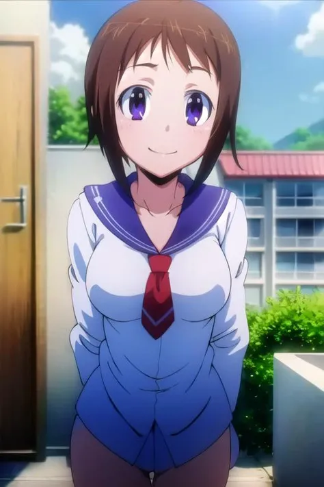 (Very Beautiful 1 girl), ((masterpiece)), ((wallpaper 8K)), pixiv, ui wakana <lora:Ui_v2:0.9> flush, smiling, <lora:GoodHands-vanilla:1>, <lora:school_rooftop_v0.1:1> school, rooftop
