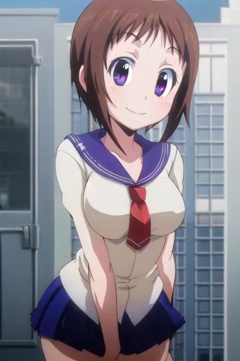 (Very Beautiful 1 girl), ((masterpiece)), ((wallpaper 8K)), pixiv, ui wakana <lora:Ui_v3:0.9> flush, smiling, <lora:GoodHands-vanilla:1>, <lora:school_rooftop_v0.1:1> school, rooftop