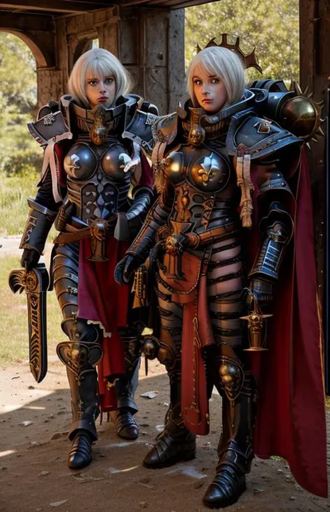 analog style, modelshoot style, nsfw, nudity hugh quality photo of standing whsororitas with bolter in hands <lora:whsororitas_2:1.0>, photo of standing girl in whsororitas metal armor with long hair sitting, medium shot,detailed face, perfectly shaded body, perfectly shaded face, atmospheric lighting, saturated colors, battle, Charlise Terion face, star trek cinematic,warhammer 40k, standing whsororitas with bolter and sword, sororitas