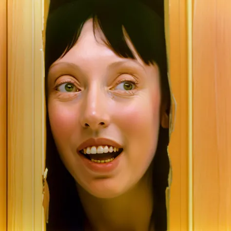 (masterpiece, best quality:1.2), 1girl,realistic,raw photo,
Johnny, broken wall,wood door, :d, face only,Shelley Duvall,black hair,long hair
<lora:Shelley_Duvall:0.8>,<lora:HereIsJohnny:1>