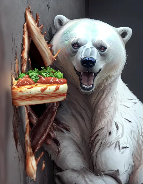polar bear,Bear paws,broken wall, Mukbang, Mukbang, Mukbang, Mukbang, food
<lyco:HereIsJohnny:1.0> <lora:volibearV1:1>