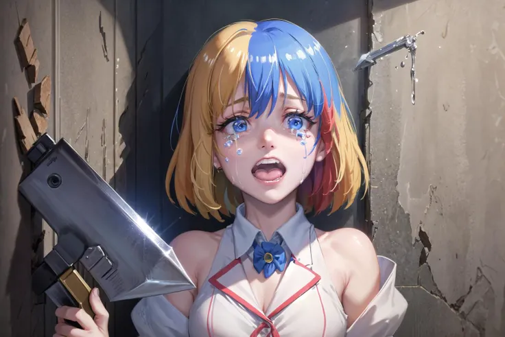 (detailed face and eyes:1.3),
<lyco:HereIsJohnny:0.8>,JohnnysVictim, broken wall, against wall, screaming, crying, tears, axe,<lora:Chrome-ChanV39-55:0.9>, Chrome-chan,upper_body, deep eyes.
Ultra-detail,(highres:1.1),best quality,(masterpiece:1.3),cinematic lighting,